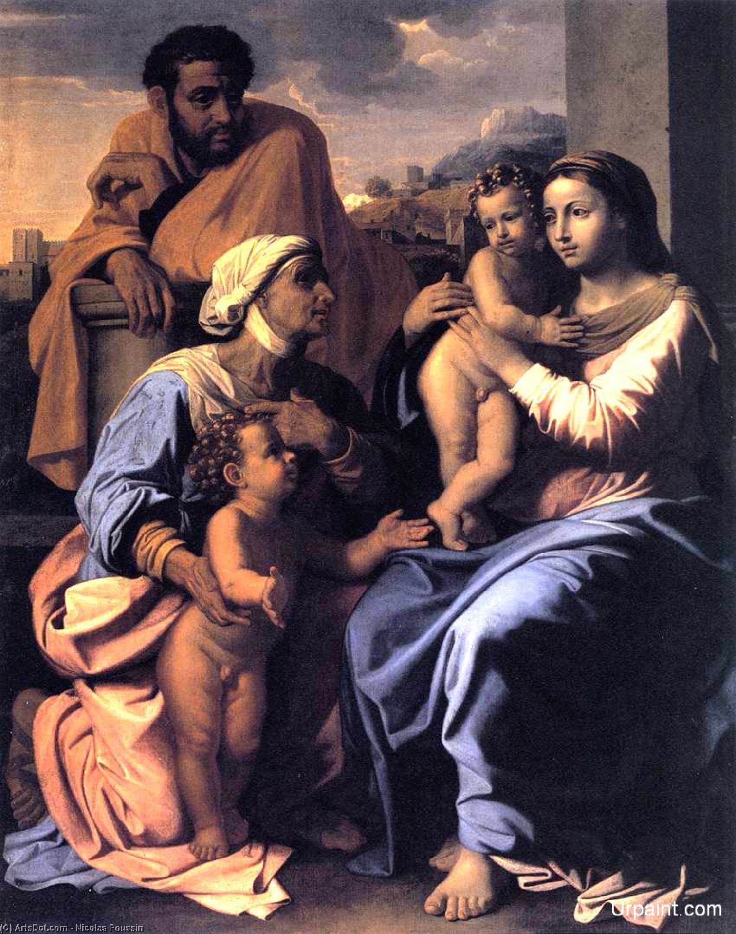 Wikioo.org – La Enciclopedia de las Bellas Artes - Pintura, Obras de arte de Nicolas Poussin - la sagrada familia con san . isabel y juan el bautista