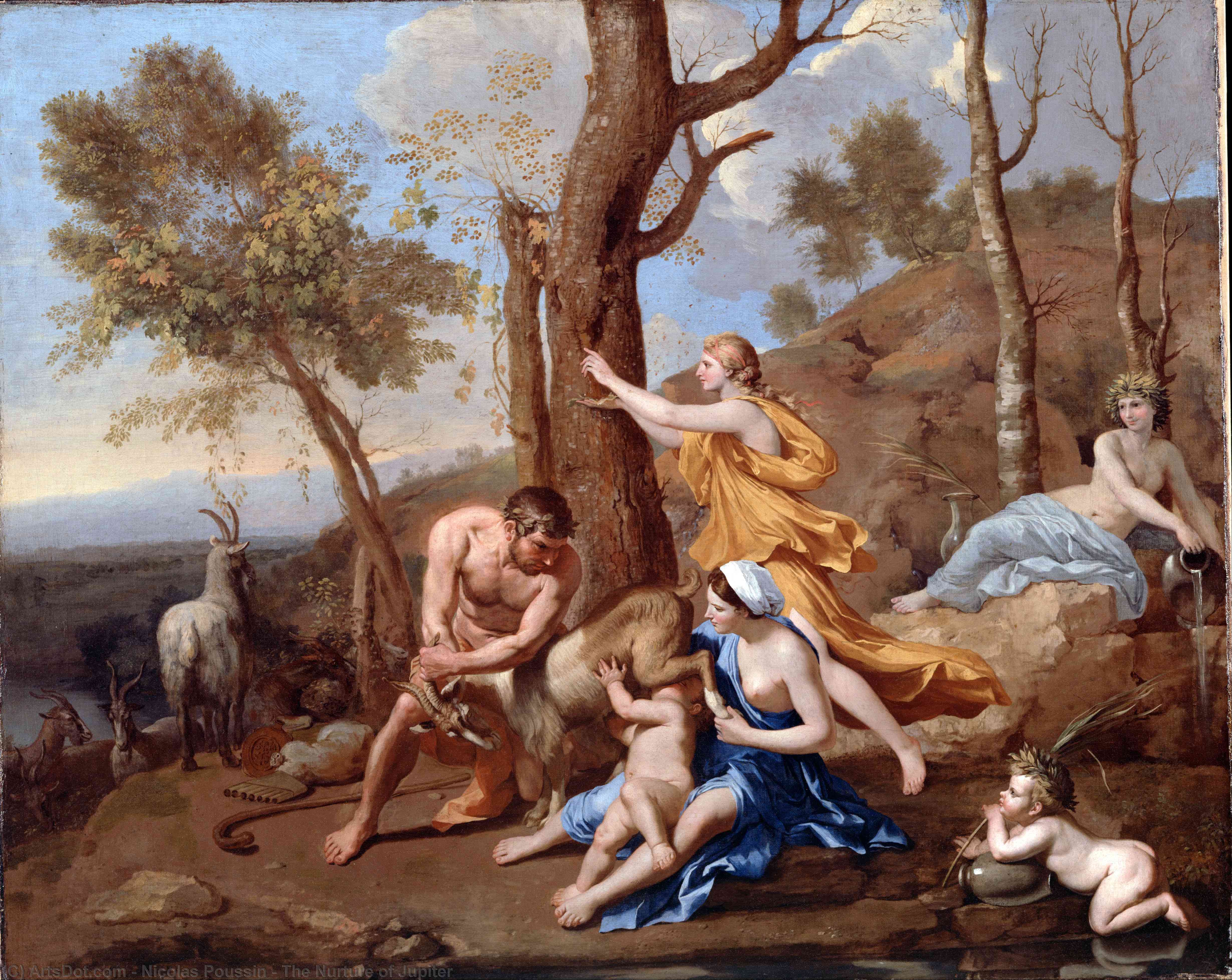 Wikioo.org – La Enciclopedia de las Bellas Artes - Pintura, Obras de arte de Nicolas Poussin - El Nurture de Júpiter