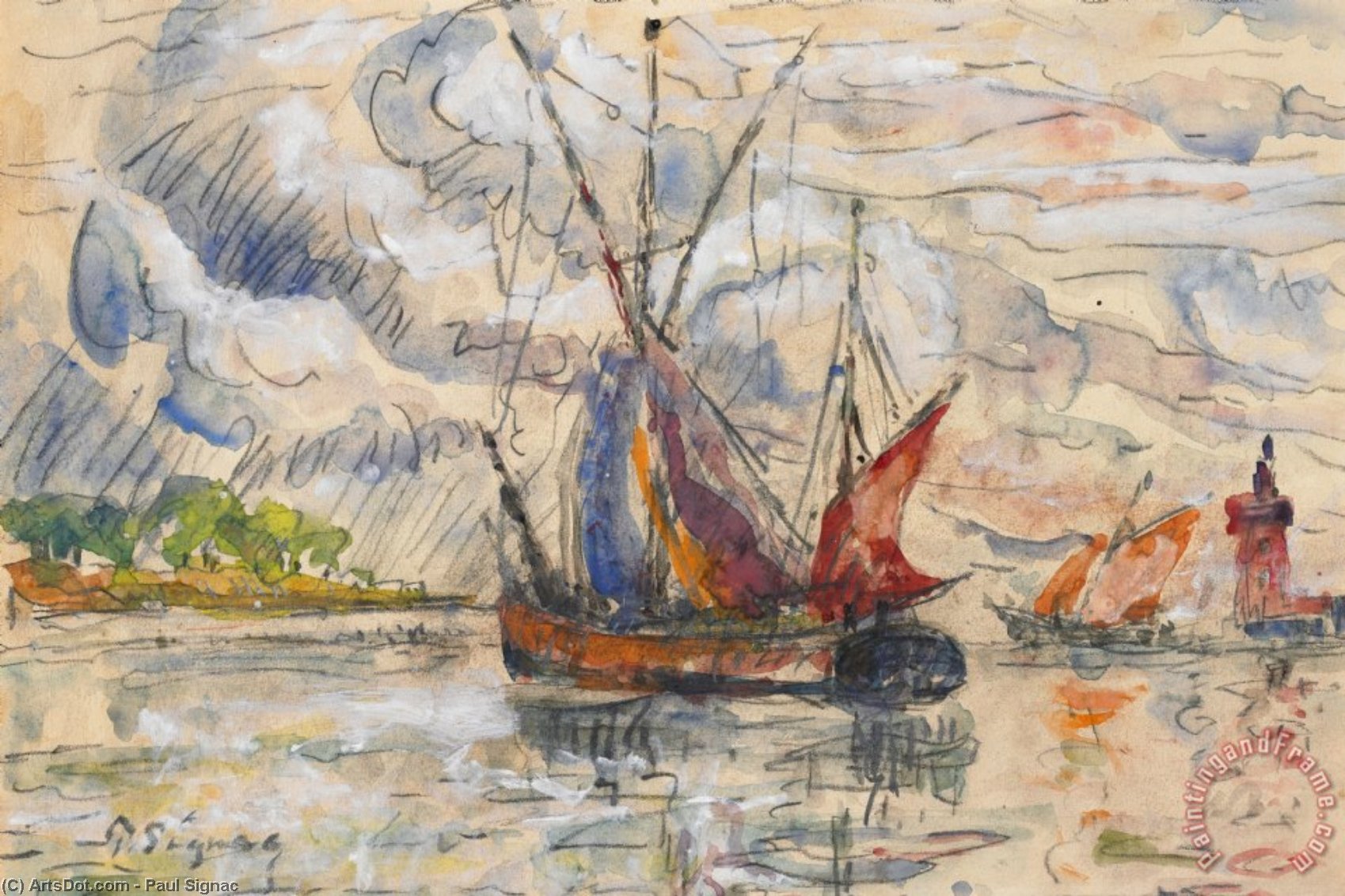 Wikioo.org - The Encyclopedia of Fine Arts - Painting, Artwork by Paul Signac - Fishing Boats in La Rochelle