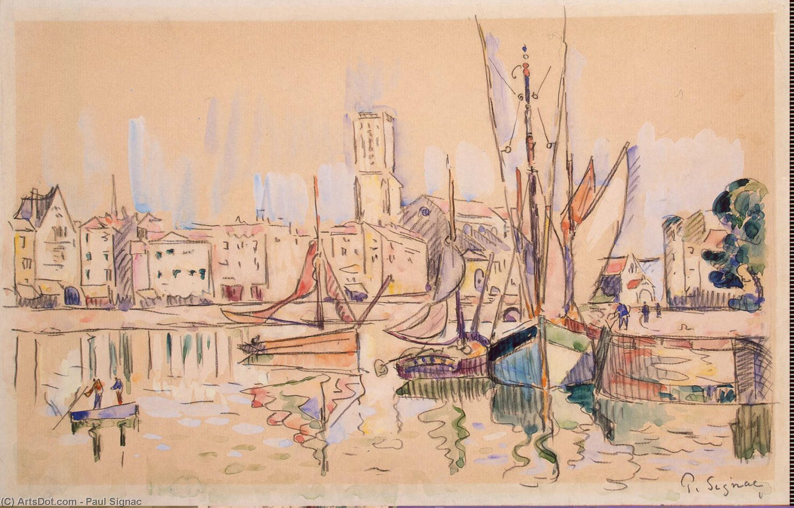 Wikioo.org - The Encyclopedia of Fine Arts - Painting, Artwork by Paul Signac - Sailboats at a Pier in Honfleur