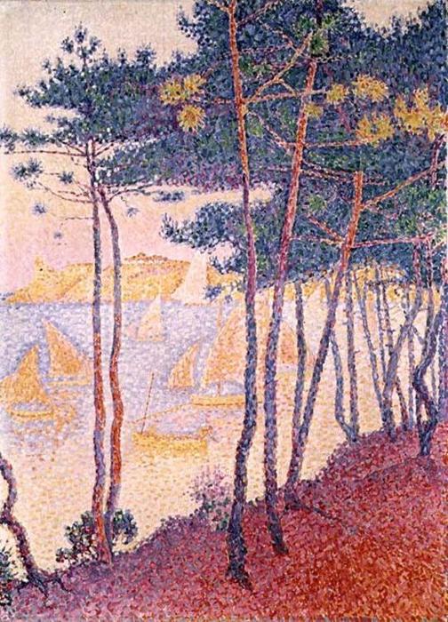 Wikioo.org - The Encyclopedia of Fine Arts - Painting, Artwork by Paul Signac - Sailing boats and pine trees