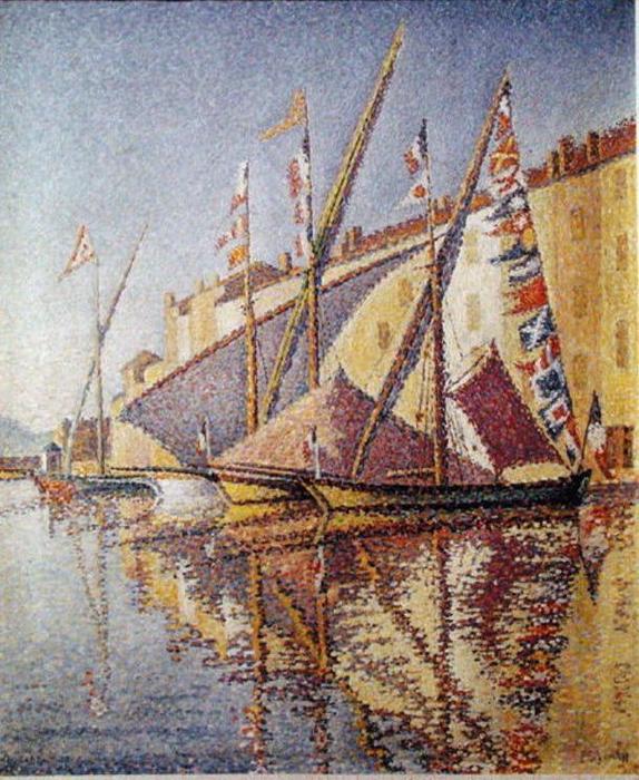 Wikioo.org - The Encyclopedia of Fine Arts - Painting, Artwork by Paul Signac - Sailing Boats in St. Tropez Harbour