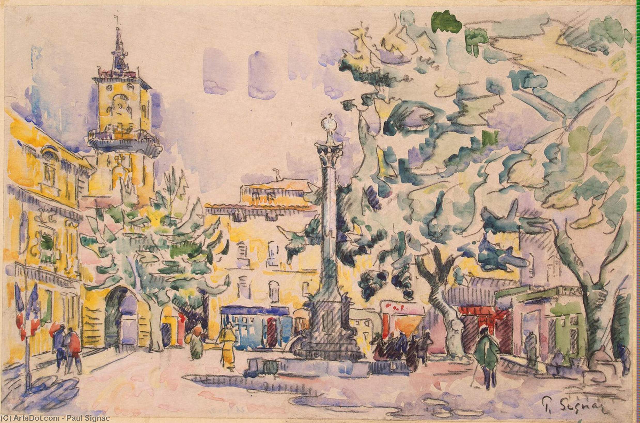 Wikioo.org - The Encyclopedia of Fine Arts - Painting, Artwork by Paul Signac - Square of the Hotel de Ville in Aix-en-Provence