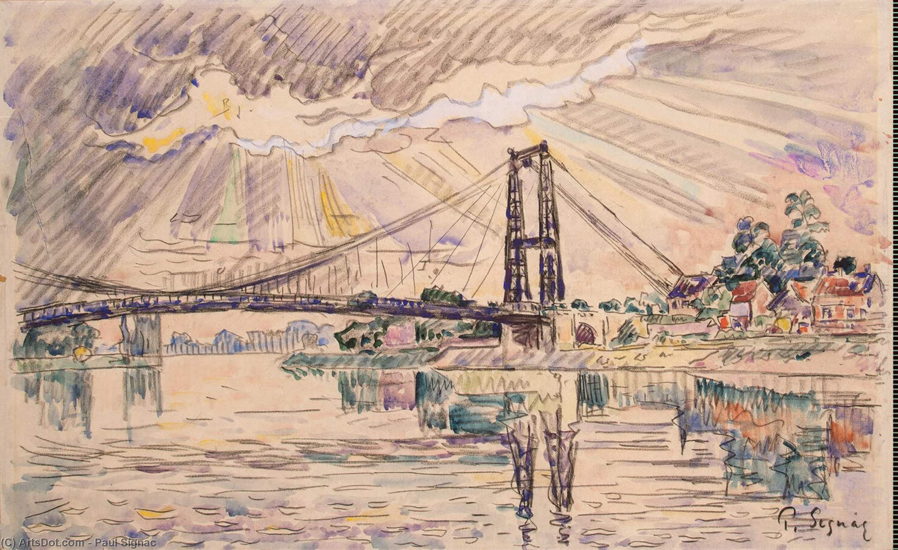 Wikoo.org - موسوعة الفنون الجميلة - اللوحة، العمل الفني Paul Signac - Suspension Bridge in Les Andelys1