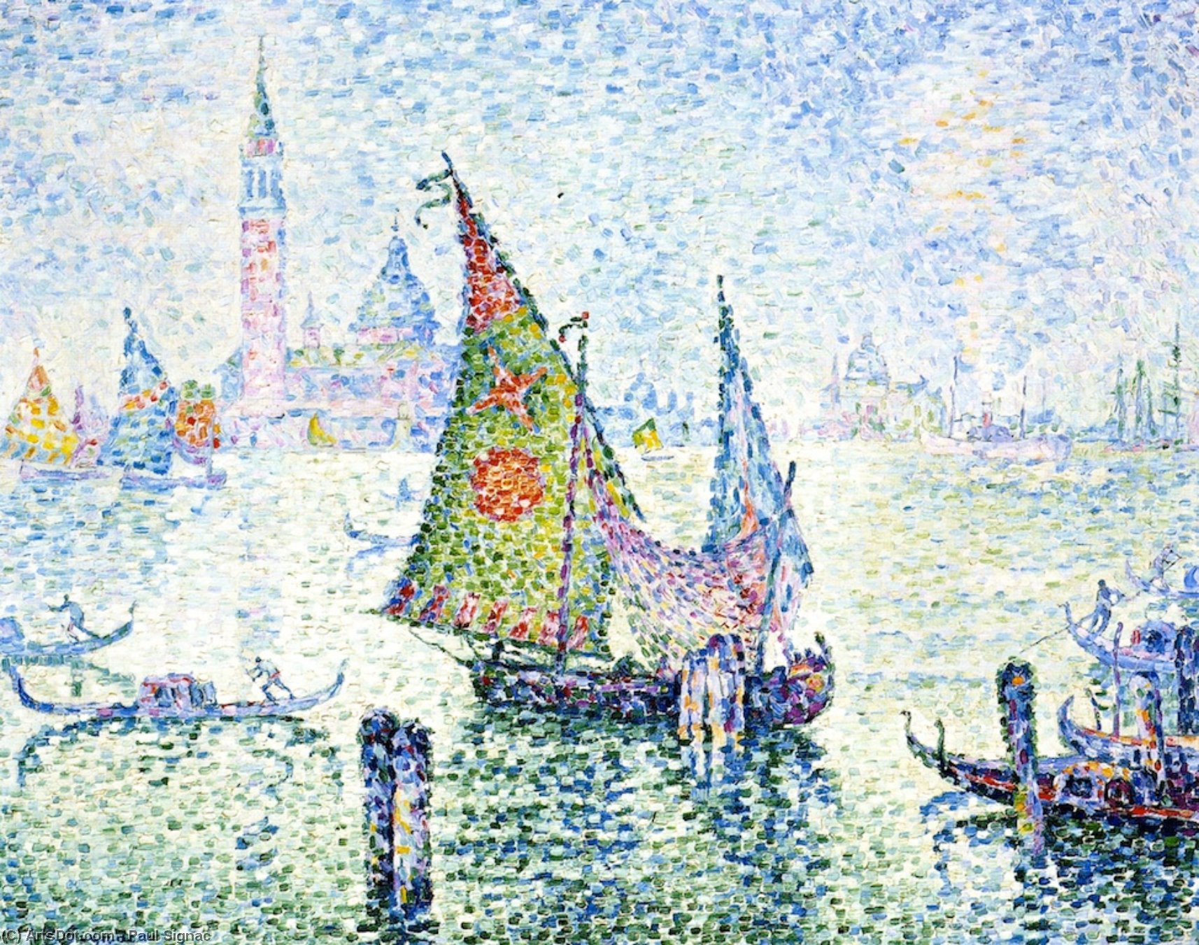 Wikioo.org - The Encyclopedia of Fine Arts - Painting, Artwork by Paul Signac - The Green Sail, Venice