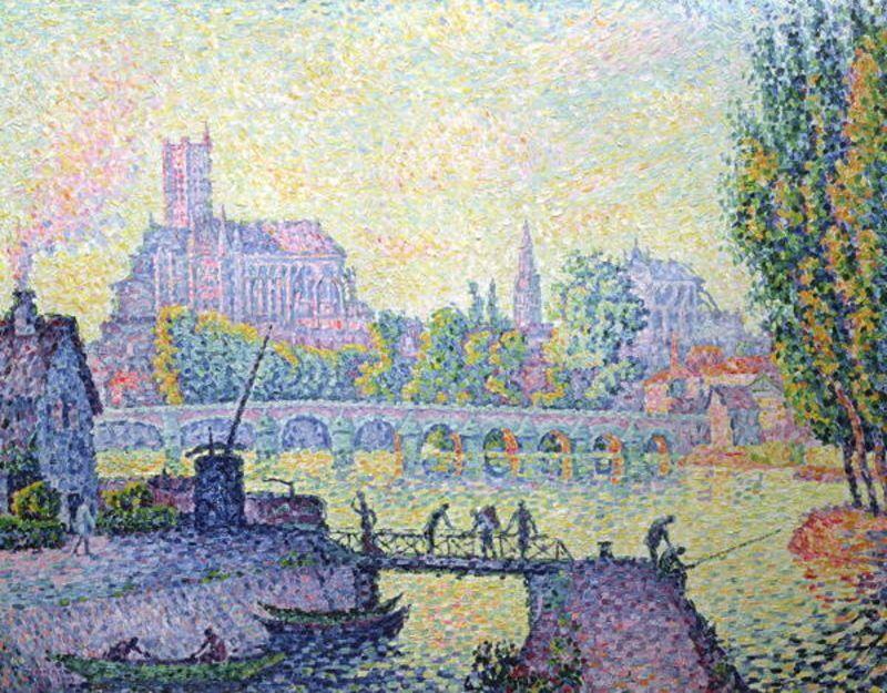 Wikoo.org - موسوعة الفنون الجميلة - اللوحة، العمل الفني Paul Signac - View of the bridge of Auxerre