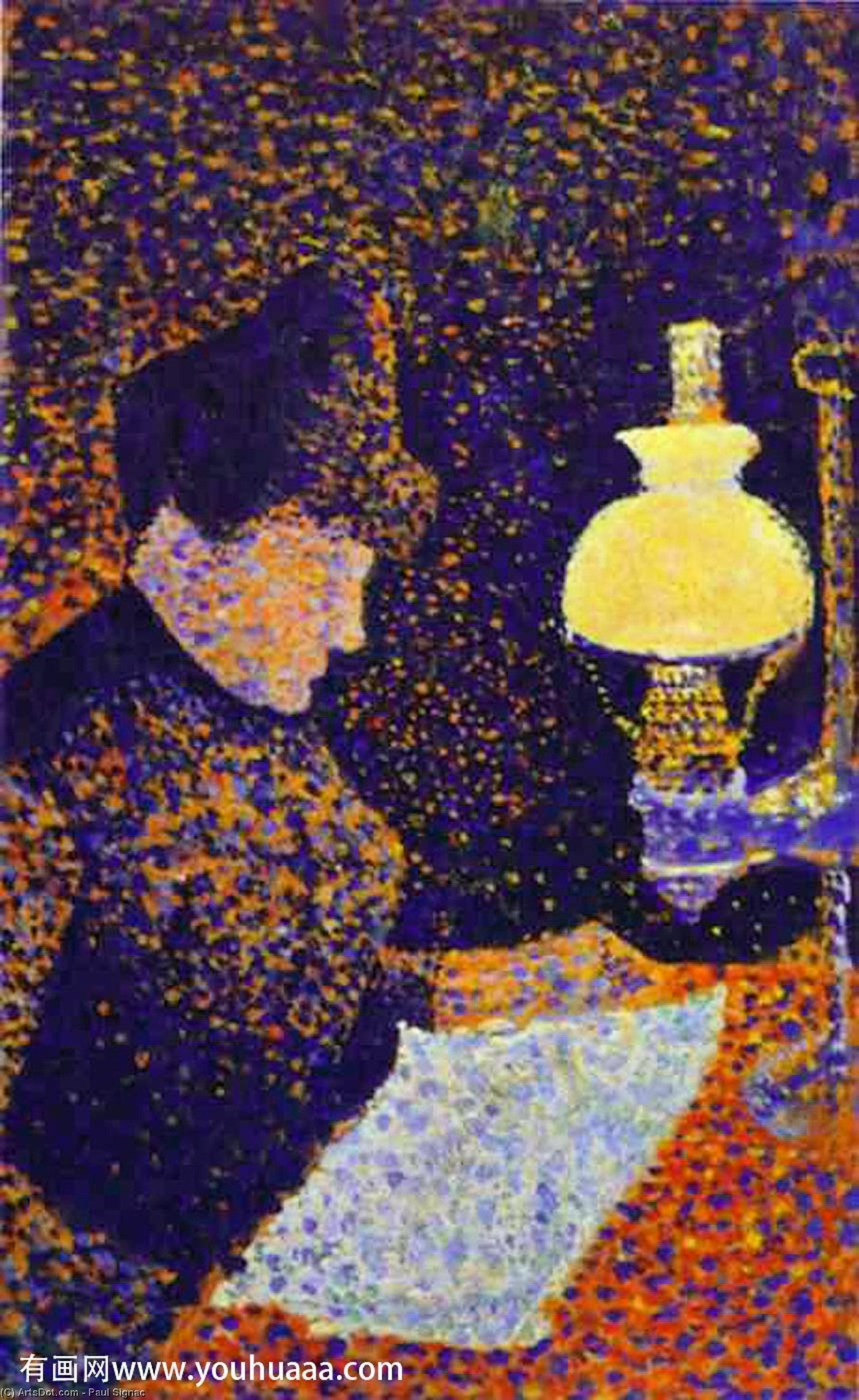 WikiOO.org - Енциклопедия за изящни изкуства - Живопис, Произведения на изкуството Paul Signac - Woman by Lamplight
