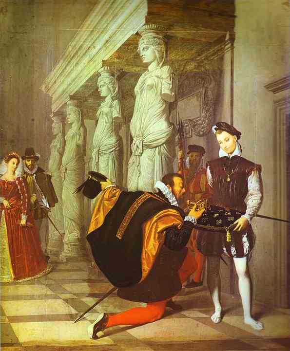 Wikoo.org - موسوعة الفنون الجميلة - اللوحة، العمل الفني Jean Auguste Dominique Ingres - Don Pedro of Toledo Kissing the Rapier of Henry IV