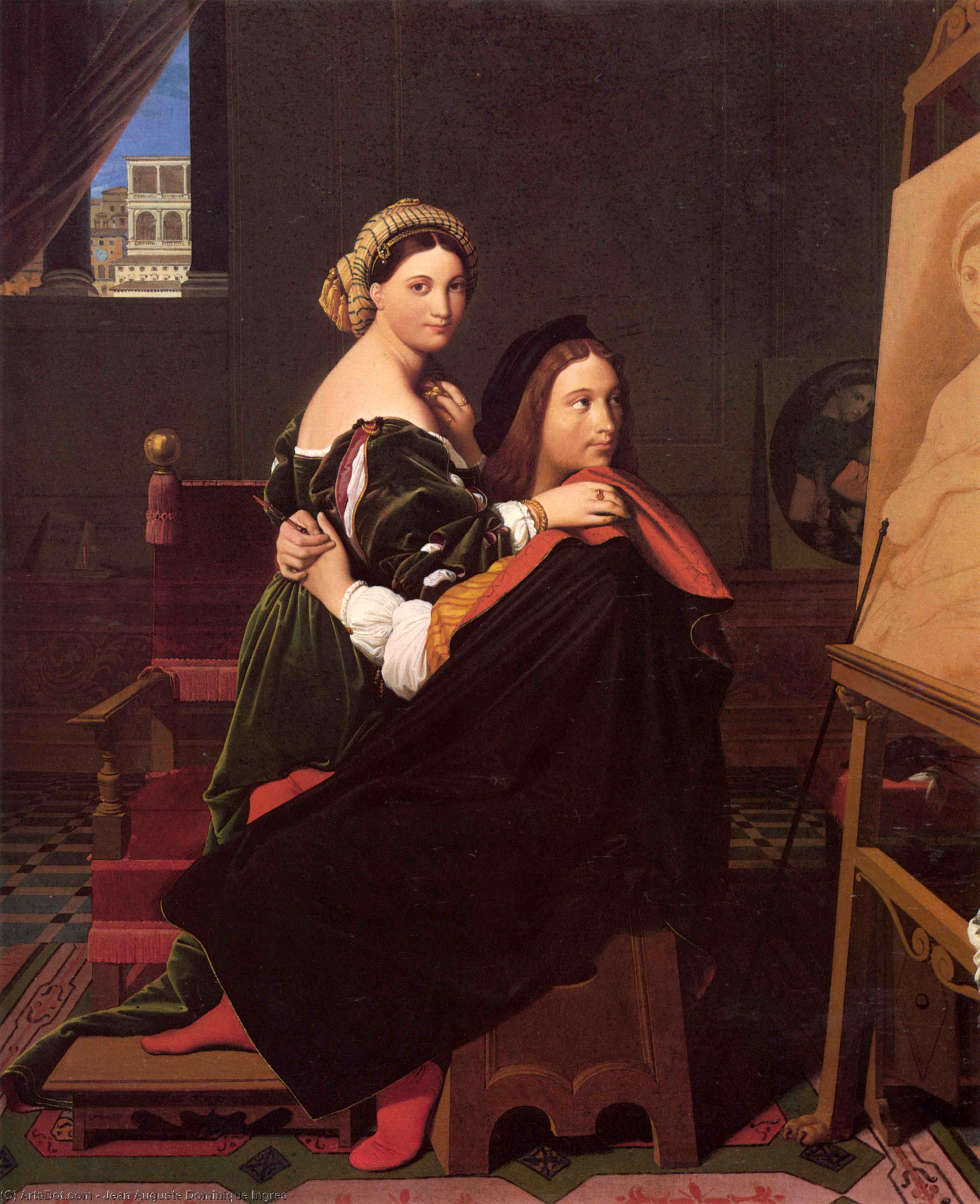 Wikioo.org - The Encyclopedia of Fine Arts - Painting, Artwork by Jean Auguste Dominique Ingres - Raphael and the Fornarina