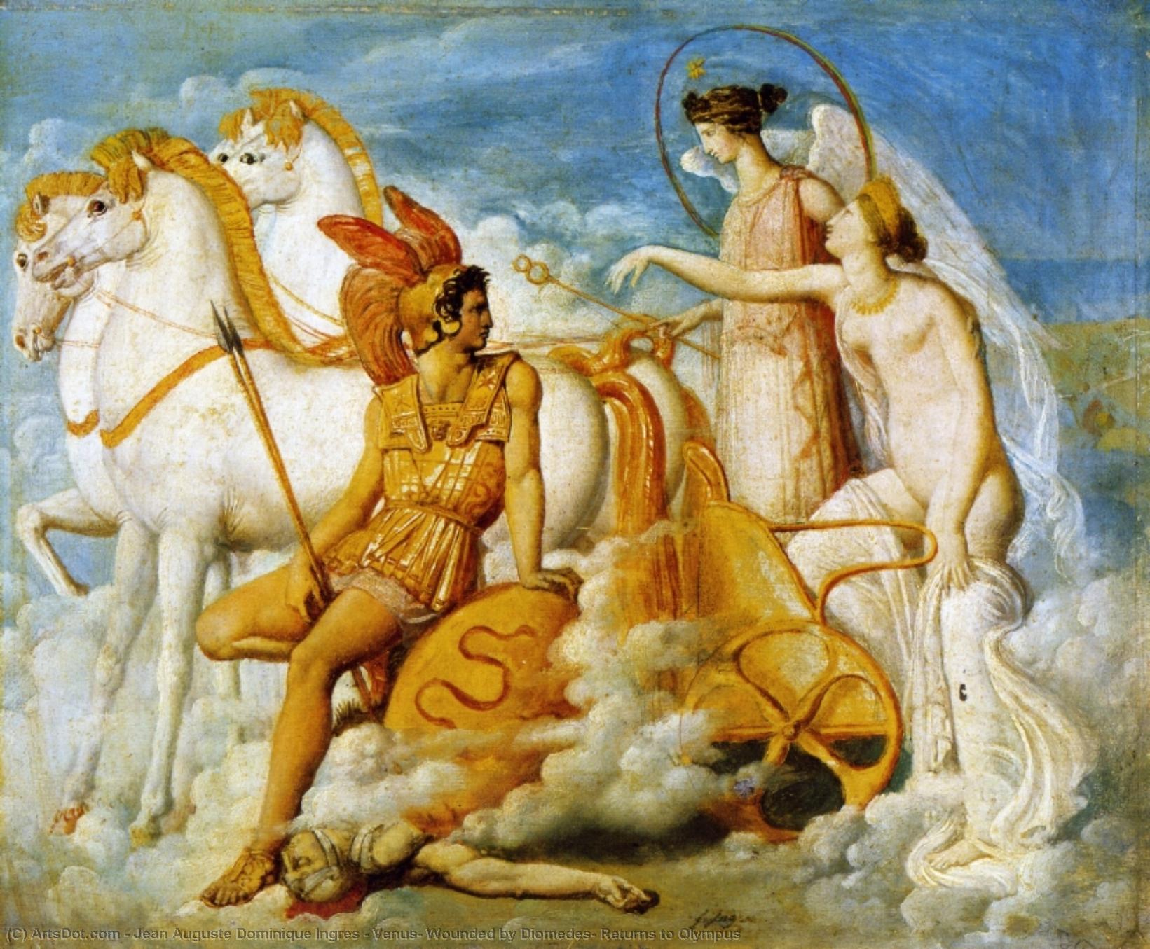 Wikioo.org - The Encyclopedia of Fine Arts - Painting, Artwork by Jean Auguste Dominique Ingres - Venus, Wounded by Diomedes, Returns to Olympus