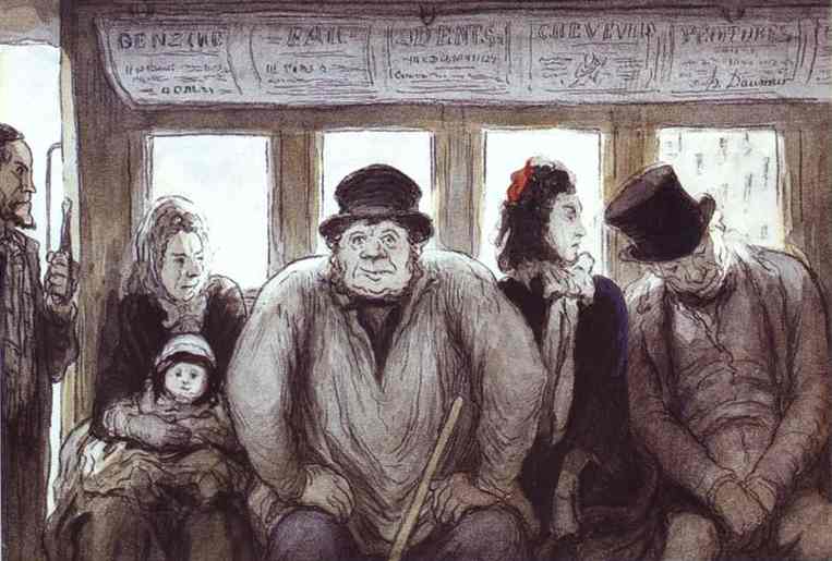 Wikoo.org - موسوعة الفنون الجميلة - اللوحة، العمل الفني Honoré Daumier - In the Omnibus