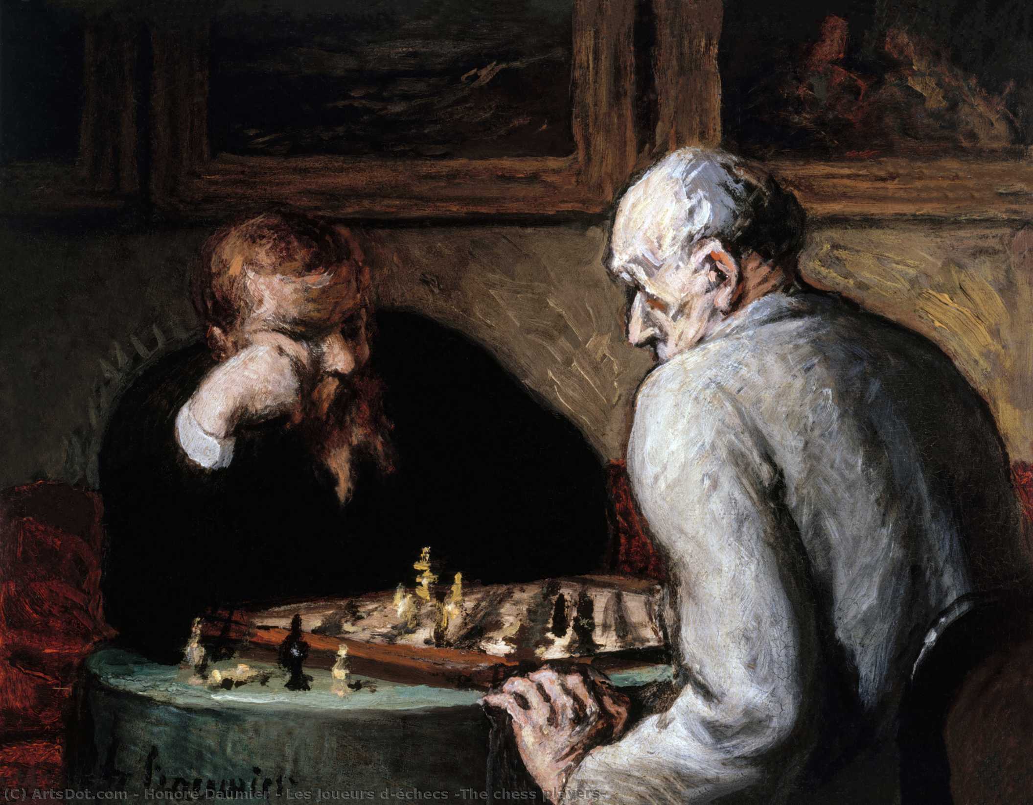 WikiOO.org - Encyclopedia of Fine Arts - Lukisan, Artwork Honoré Daumier - Les Joueurs d'échecs (The chess players)