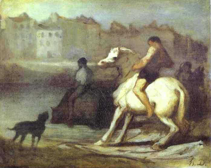 Wikioo.org - The Encyclopedia of Fine Arts - Painting, Artwork by Honoré Daumier - The Horses Drink