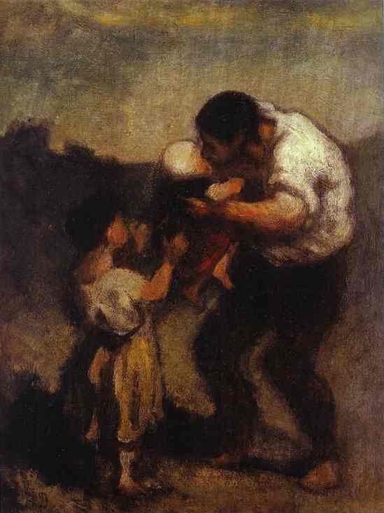 Wikioo.org – La Enciclopedia de las Bellas Artes - Pintura, Obras de arte de Honoré Daumier - El beso