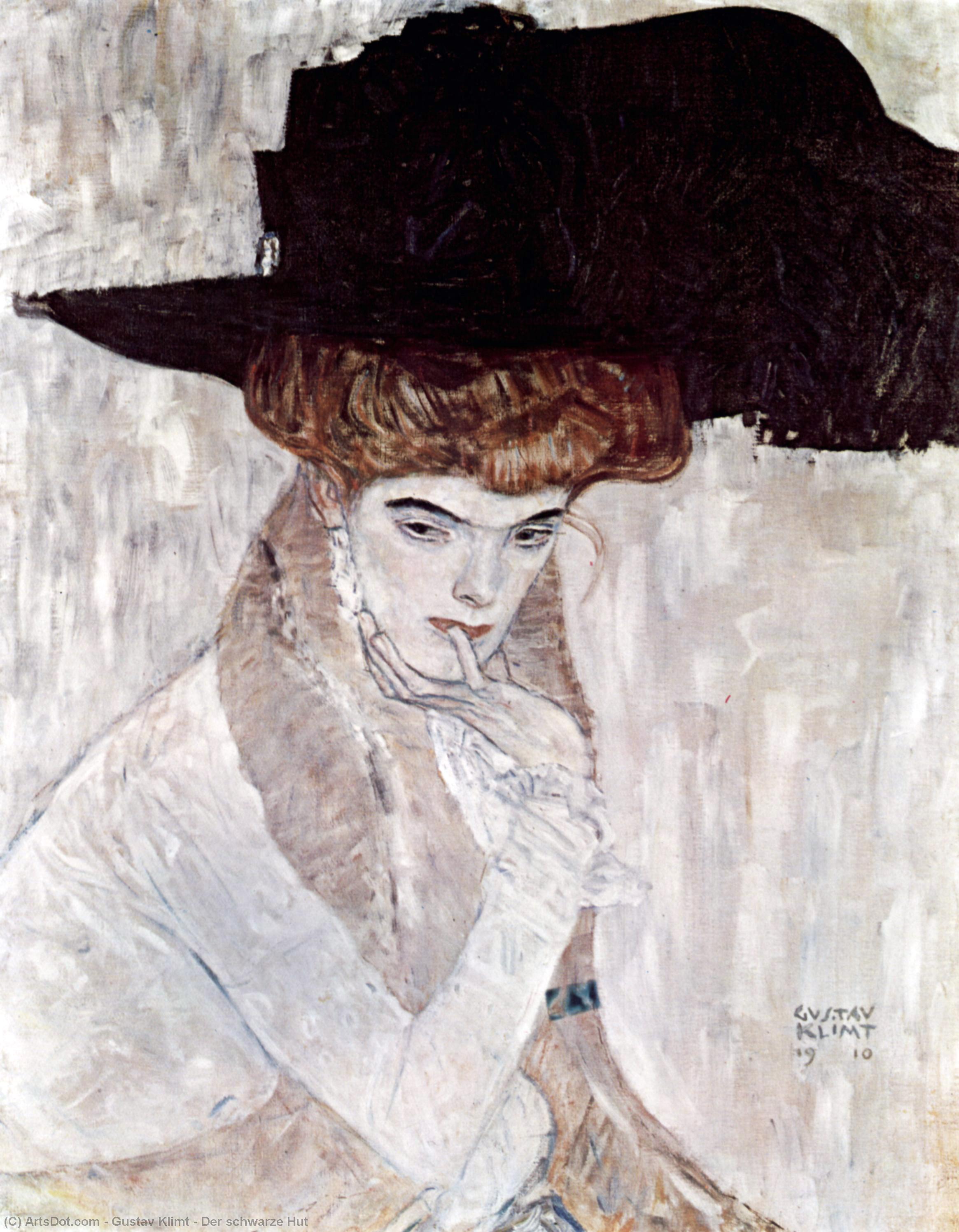Wikoo.org - موسوعة الفنون الجميلة - اللوحة، العمل الفني Gustav Klimt - Der schwarze Hut
