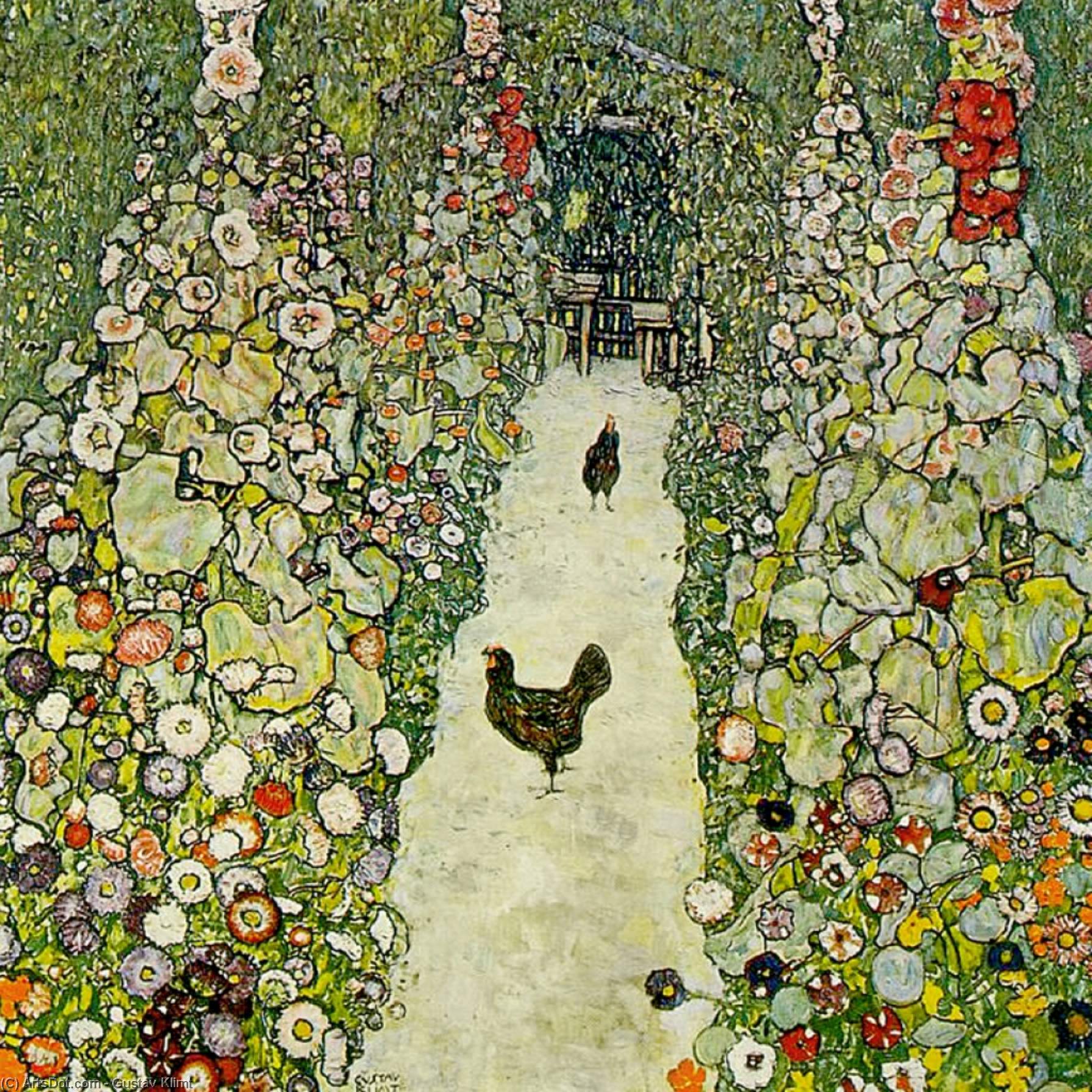 Wikoo.org - موسوعة الفنون الجميلة - اللوحة، العمل الفني Gustav Klimt - Garden Path with Chickens