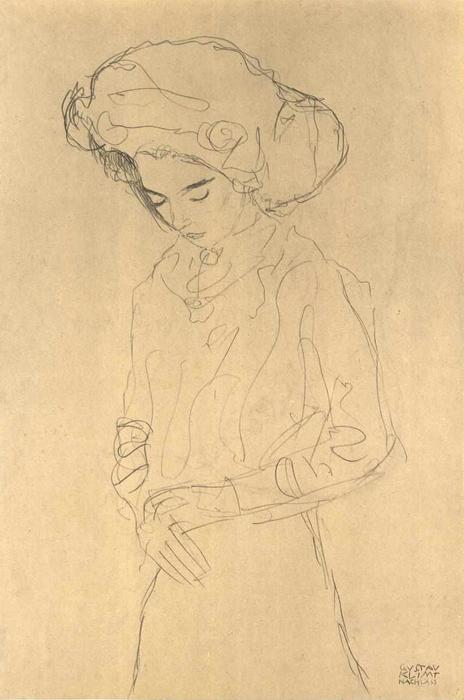 WikiOO.org - Enciclopédia das Belas Artes - Pintura, Arte por Gustav Klimt - Herabblickendes Mädchen