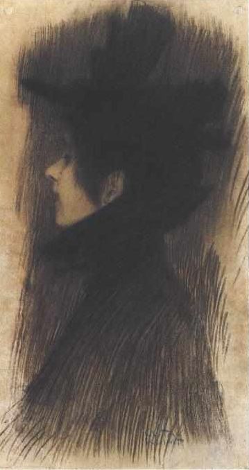 WikiOO.org - Enciclopedia of Fine Arts - Pictura, lucrări de artă Gustav Klimt - Mädchen mit Hut und Cape im Profil