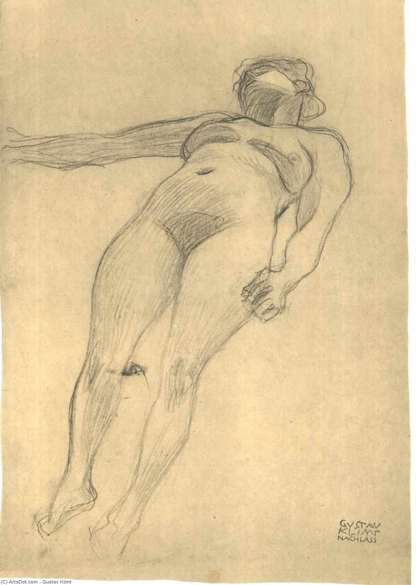 Wikioo.org - The Encyclopedia of Fine Arts - Painting, Artwork by Gustav Klimt - Nach rechts schwebender Akt