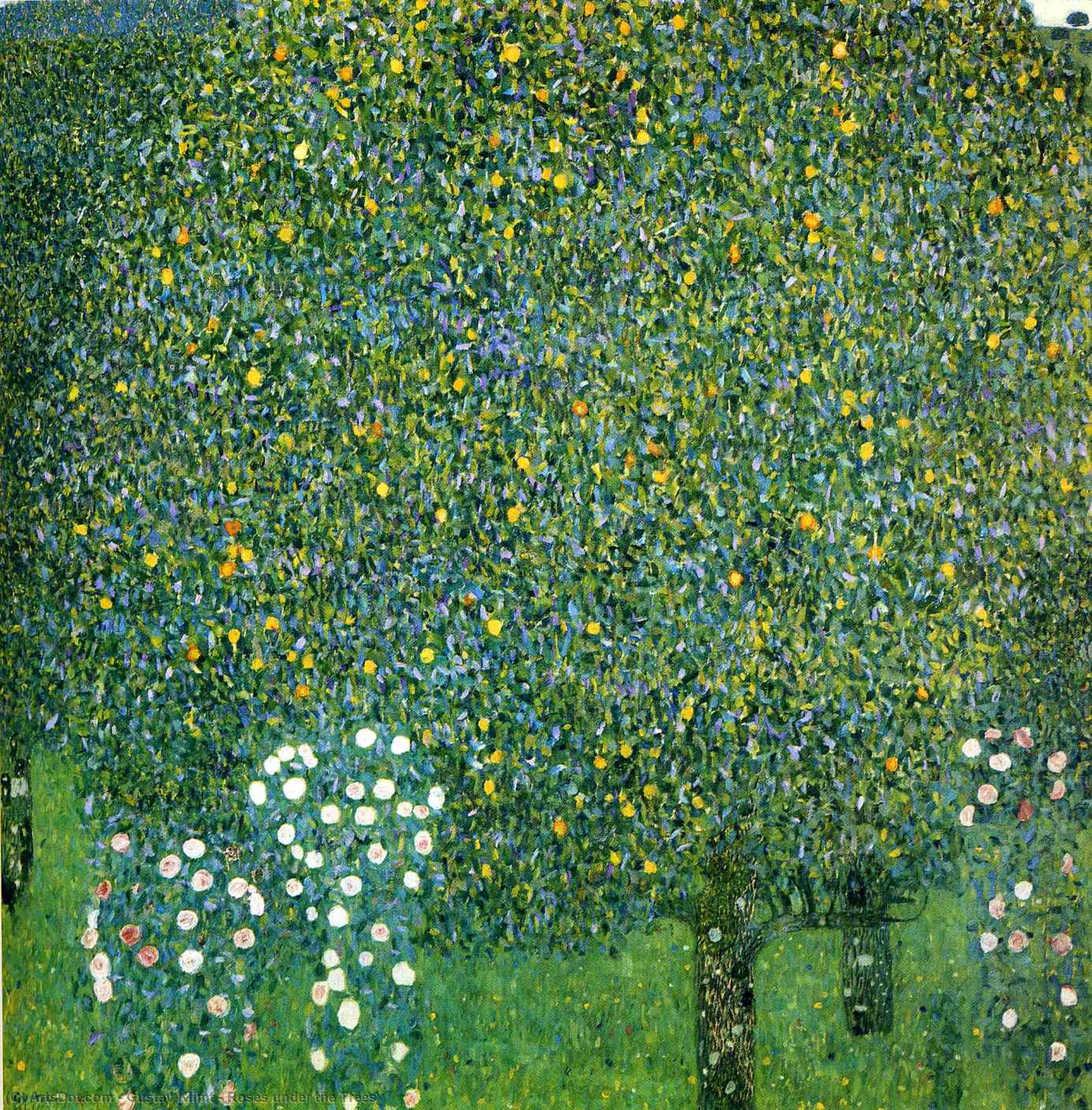Wikioo.org – La Enciclopedia de las Bellas Artes - Pintura, Obras de arte de Gustav Klimt - rosas bajo los árboles