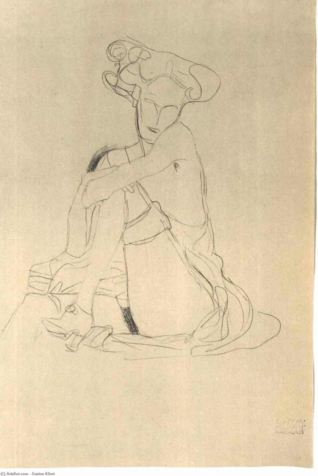 WikiOO.org - Encyclopedia of Fine Arts - Maleri, Artwork Gustav Klimt - Sitzende Frau mit aufgestützen linken Bein