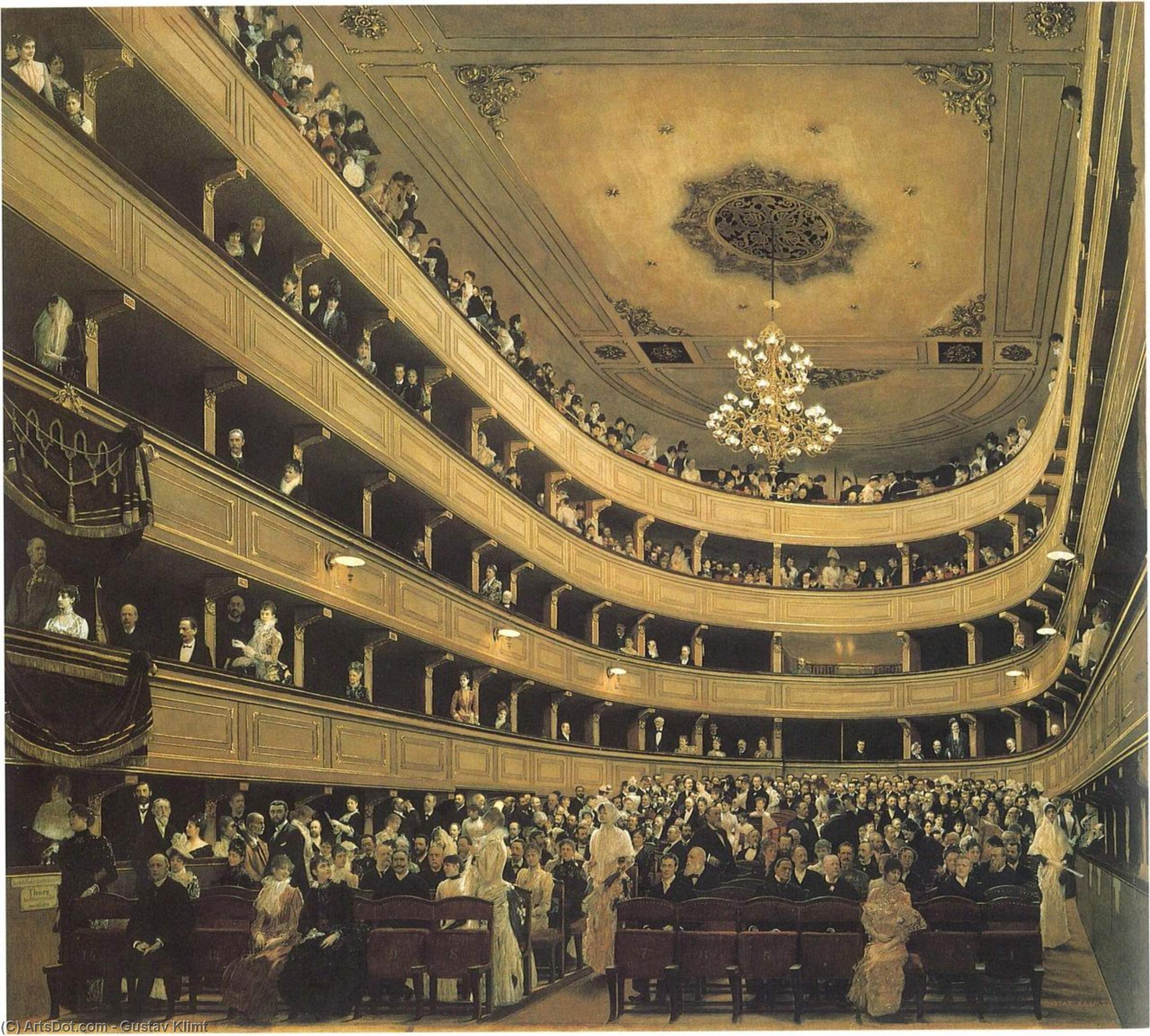 Wikioo.org - The Encyclopedia of Fine Arts - Painting, Artwork by Gustav Klimt - Auditoriumin the Old Burgtheater, Vienna