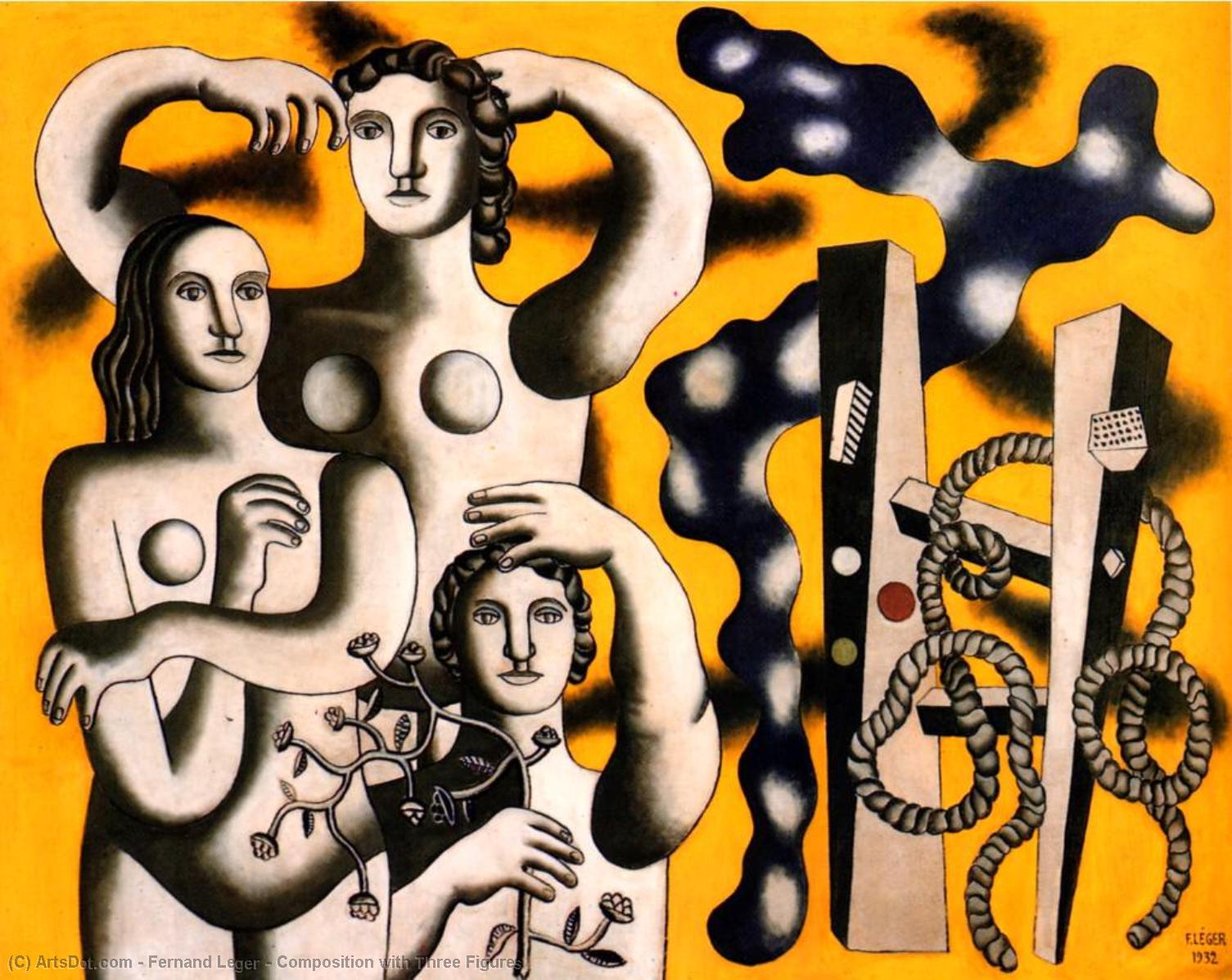 Wikioo.org - The Encyclopedia of Fine Arts - Painting, Artwork by Fernand Leger - Composition with Three Figures