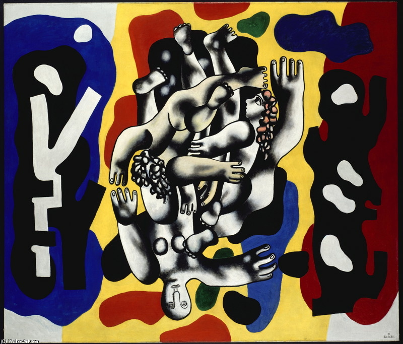 Wikioo.org - สารานุกรมวิจิตรศิลป์ - จิตรกรรม Fernand Leger - Divers on a Yellow Background
