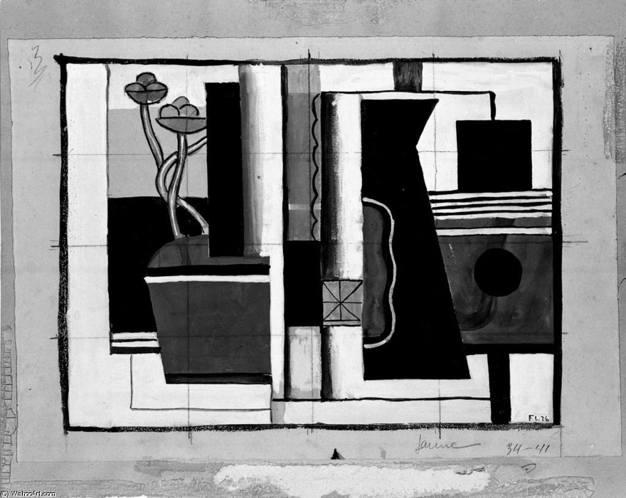 Wikioo.org - The Encyclopedia of Fine Arts - Painting, Artwork by Fernand Leger - Still Life With Pot Of Flowers