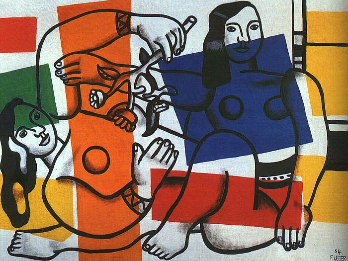 WikiOO.org - Энциклопедия изобразительного искусства - Живопись, Картины  Fernand Leger - Две женщины с цветами в руках