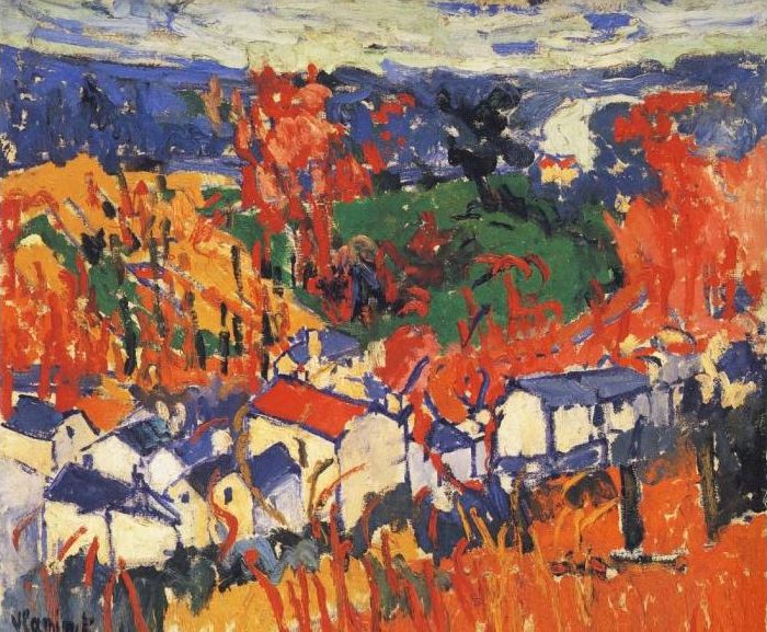 Wikioo.org - The Encyclopedia of Fine Arts - Painting, Artwork by Maurice De Vlaminck - Houses at Chatou with Red Trees