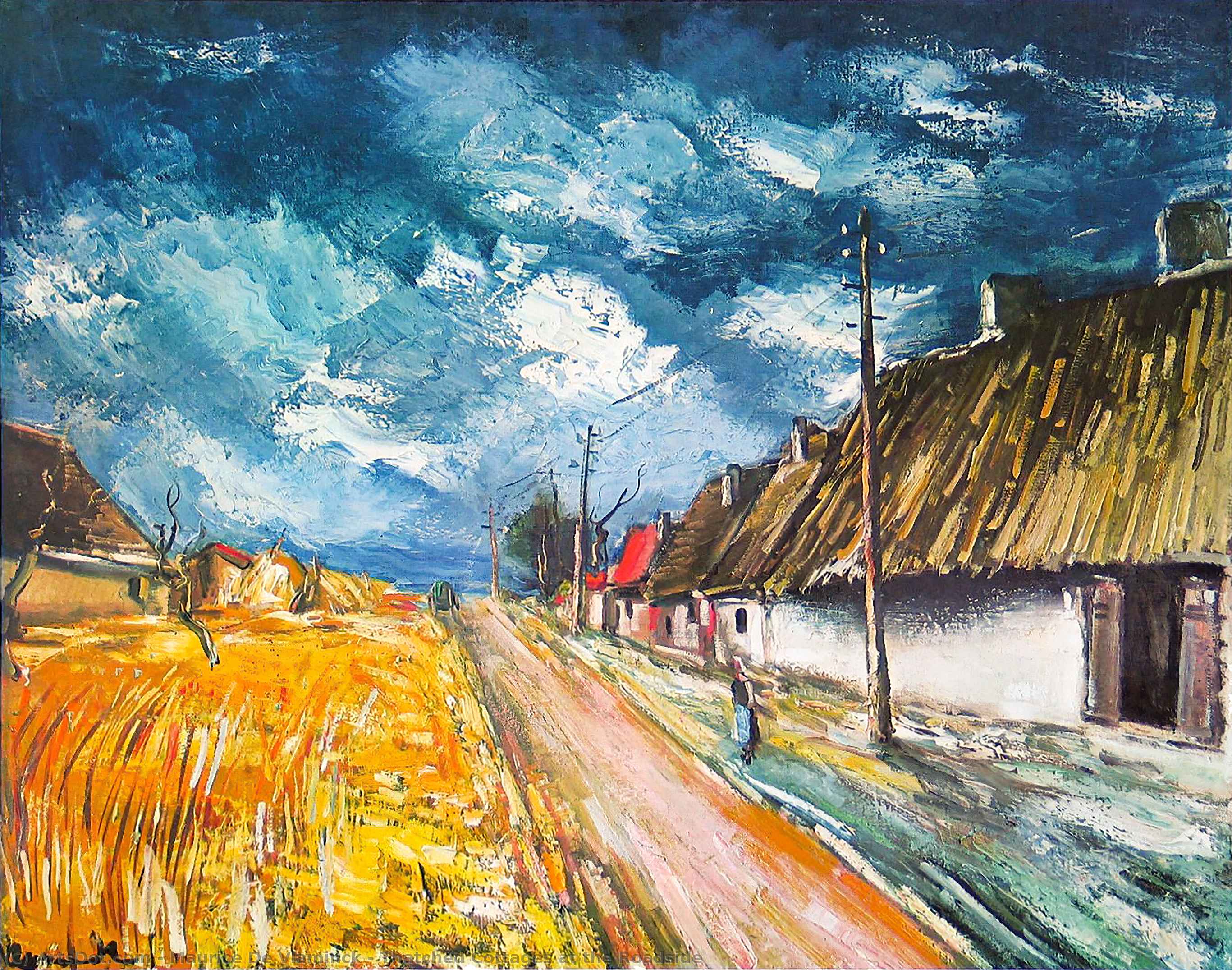 Wikoo.org - موسوعة الفنون الجميلة - اللوحة، العمل الفني Maurice De Vlaminck - Thatched Cottages at the Roadside