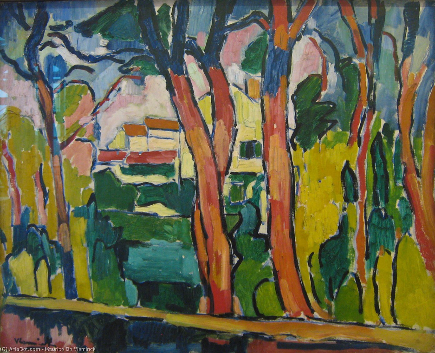 Wikoo.org - موسوعة الفنون الجميلة - اللوحة، العمل الفني Maurice De Vlaminck - The red trees