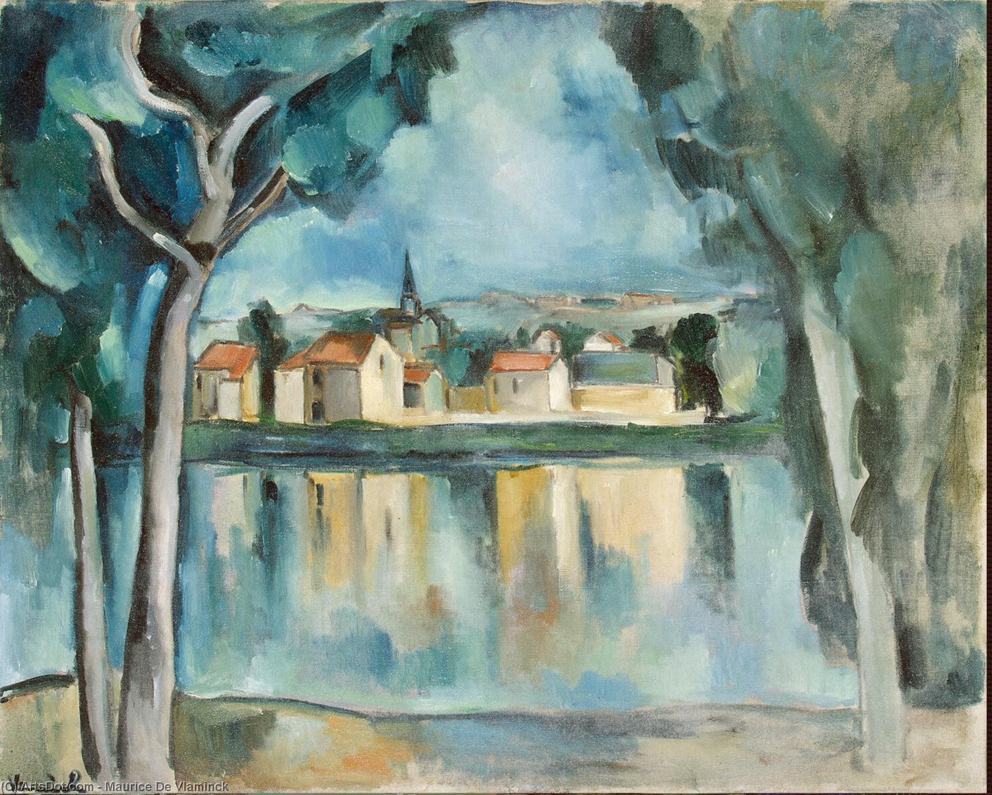 WikiOO.org - Encyclopedia of Fine Arts - Maľba, Artwork Maurice De Vlaminck - Town on the Bank of a Lake