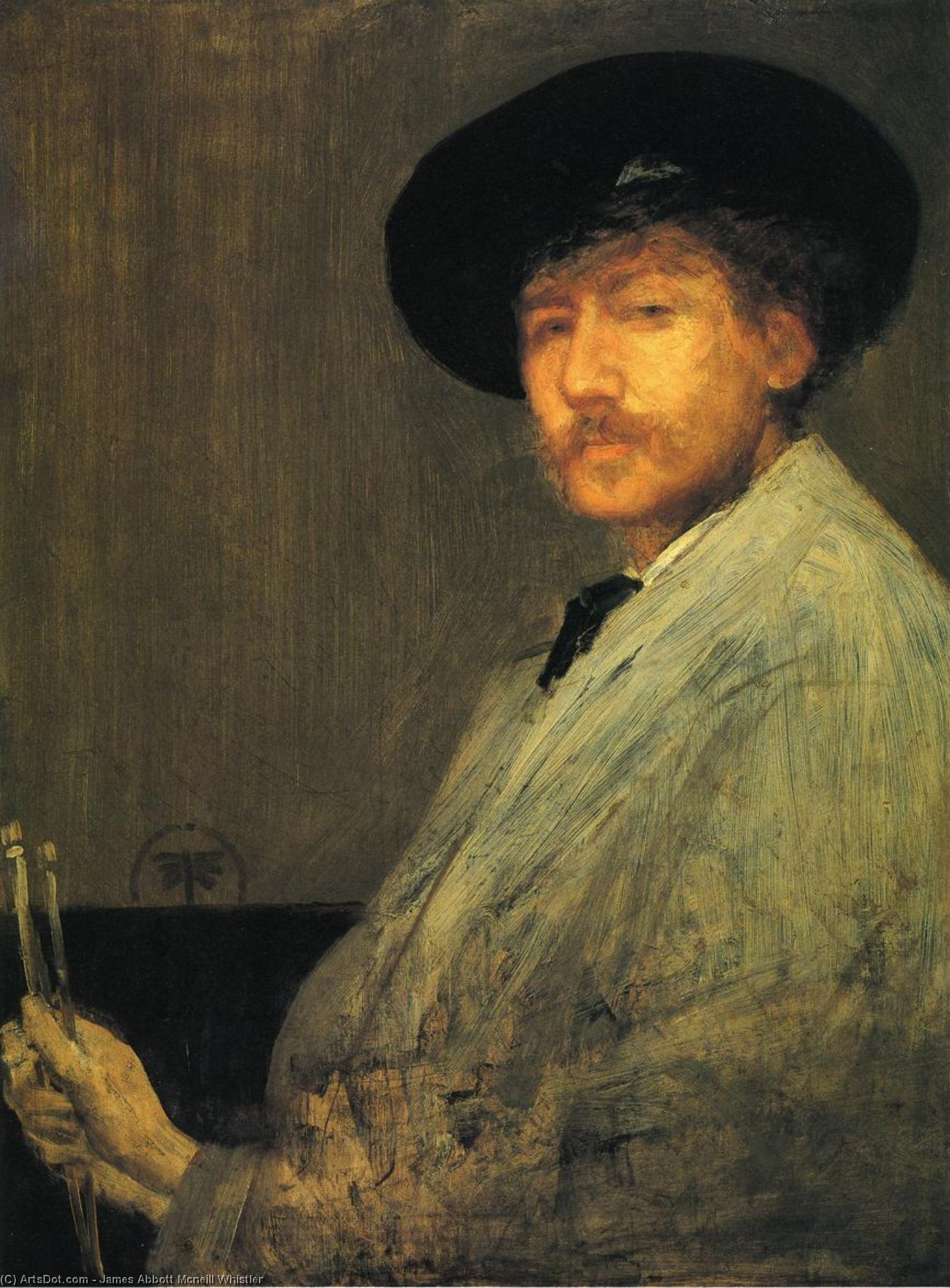 Wikioo.org - Bách khoa toàn thư về mỹ thuật - Vẽ tranh, Tác phẩm nghệ thuật James Abbott Mcneill Whistler - Arrangement in Gray, Portrait of the Painter