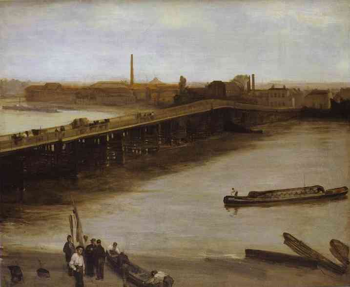 WikiOO.org – 美術百科全書 - 繪畫，作品 James Abbott Mcneill Whistler - 布朗和 银  老  巴特西  桥