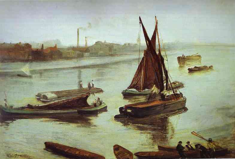 WikiOO.org - Енциклопедия за изящни изкуства - Живопис, Произведения на изкуството James Abbott Mcneill Whistler - Grey and Silver, Old Battersea Beach