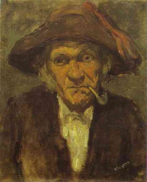 WikiOO.org - Encyclopedia of Fine Arts - Maľba, Artwork James Abbott Mcneill Whistler - Head of Old Man Smoking