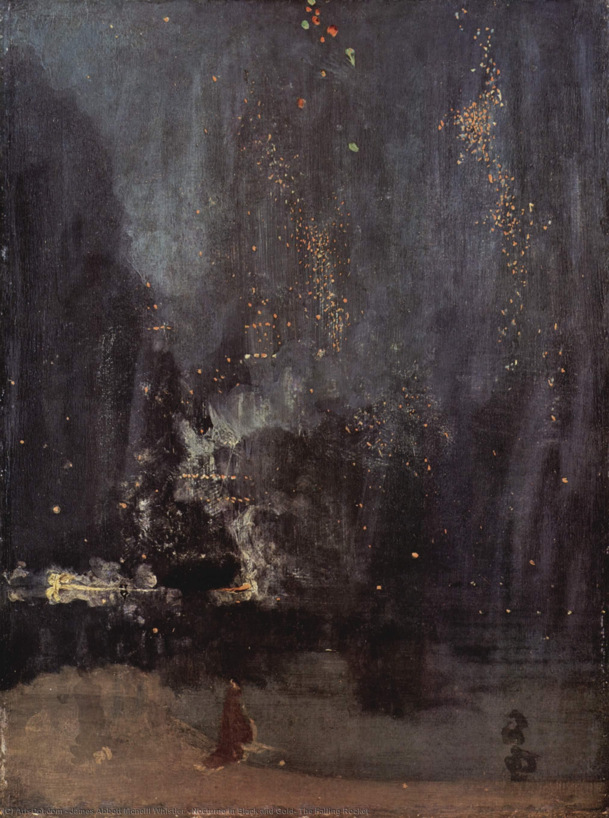 Wikoo.org - موسوعة الفنون الجميلة - اللوحة، العمل الفني James Abbott Mcneill Whistler - Nocturne in Black and Gold, The Falling Rocket