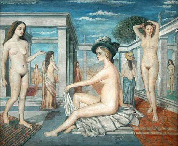WikiOO.org - Encyclopedia of Fine Arts - Maleri, Artwork Paul Delvaux - Courtesans1