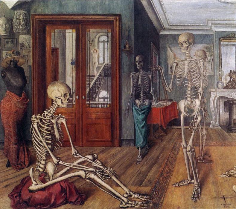 WikiOO.org - Encyclopedia of Fine Arts - Lukisan, Artwork Paul Delvaux - Large Skeletons