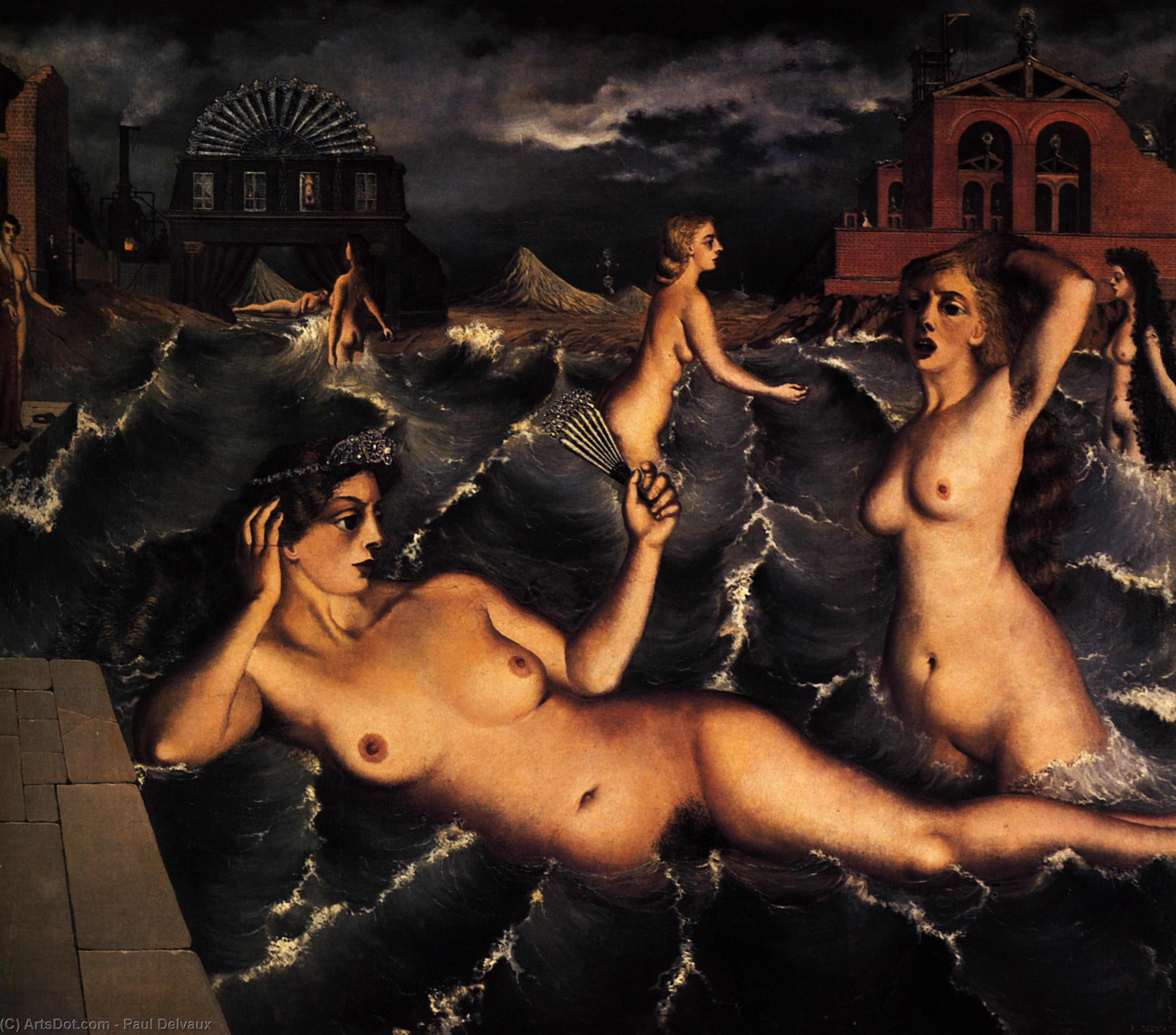 Wikioo.org - The Encyclopedia of Fine Arts - Painting, Artwork by Paul Delvaux - Nymphs Bathing