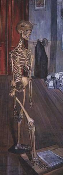 WikiOO.org - Encyclopedia of Fine Arts - Maleri, Artwork Paul Delvaux - Skeleton in the workshop
