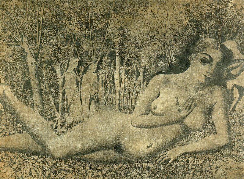 Wikioo.org – La Enciclopedia de las Bellas Artes - Pintura, Obras de arte de Paul Delvaux - El jardín de las cariátides