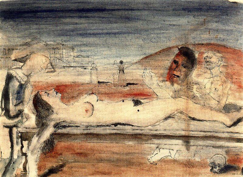 Wikioo.org – La Enciclopedia de las Bellas Artes - Pintura, Obras de arte de Paul Delvaux - La pena de Arlequín