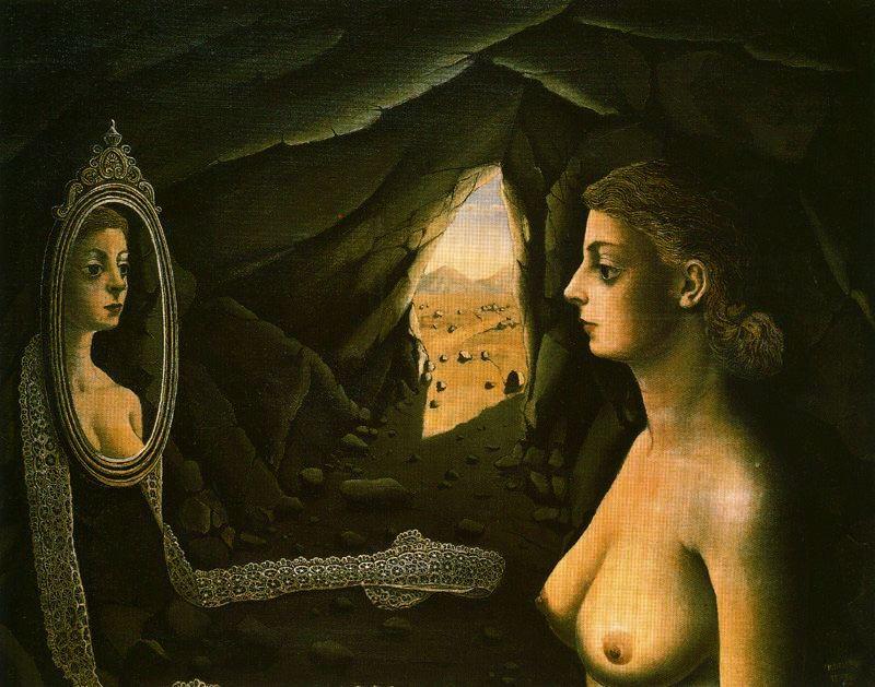 WikiOO.org - Enciclopédia das Belas Artes - Pintura, Arte por Paul Delvaux - Women in the Mirror