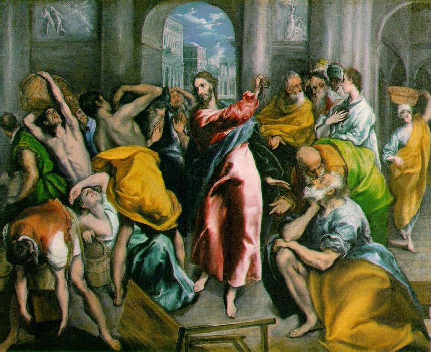 WikiOO.org - Encyclopedia of Fine Arts - Festés, Grafika El Greco (Doménikos Theotokopoulos) - Christ Driving the Traders from the Temple
