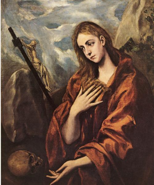 Wikioo.org - Die Enzyklopädie bildender Kunst - Malerei, Kunstwerk von El Greco (Doménikos Theotokopoulos) - maria magdalena in buße mit dem kruzifix