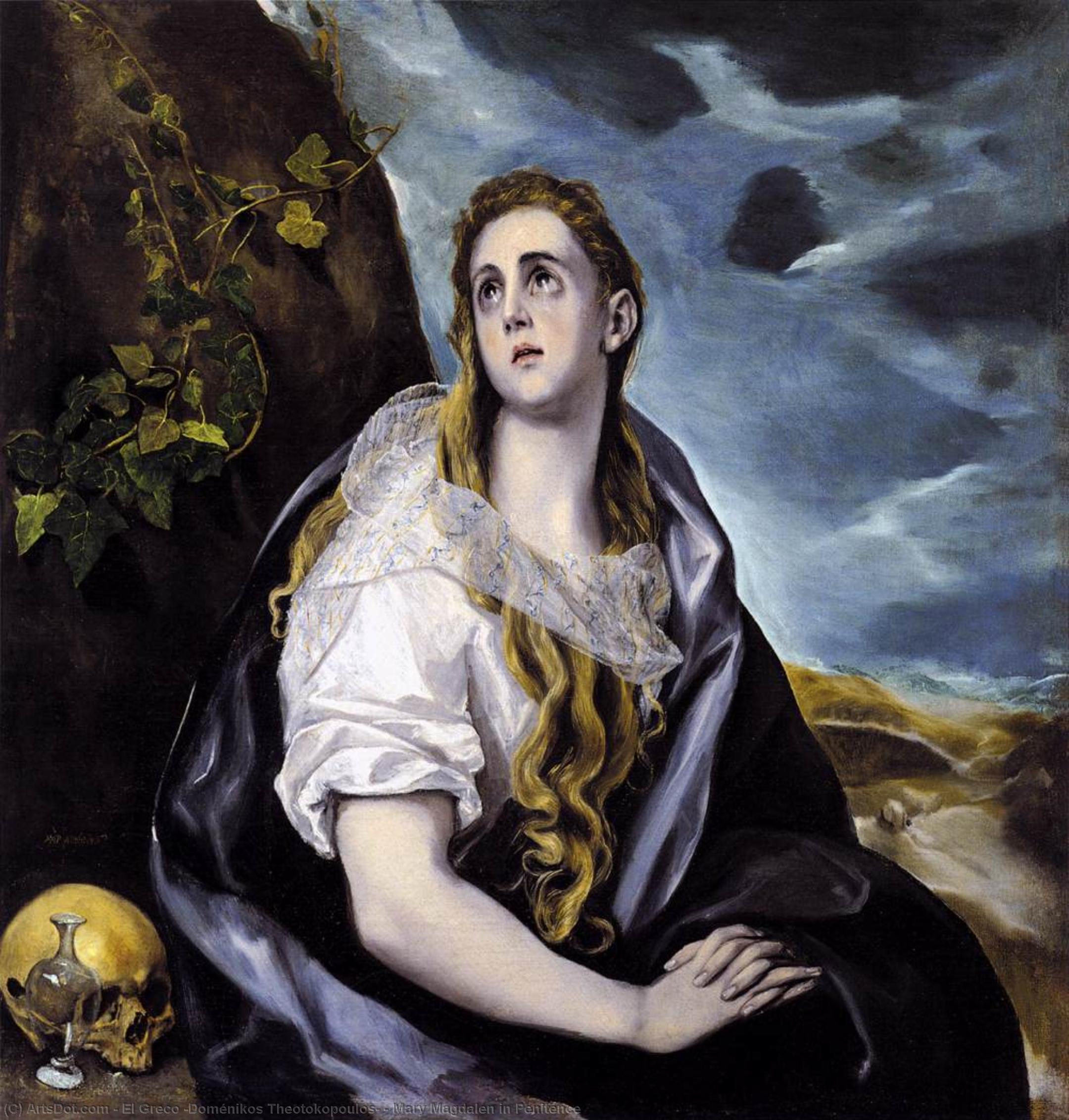 WikiOO.org - Encyclopedia of Fine Arts - Schilderen, Artwork El Greco (Doménikos Theotokopoulos) - Mary Magdalen in Penitence
