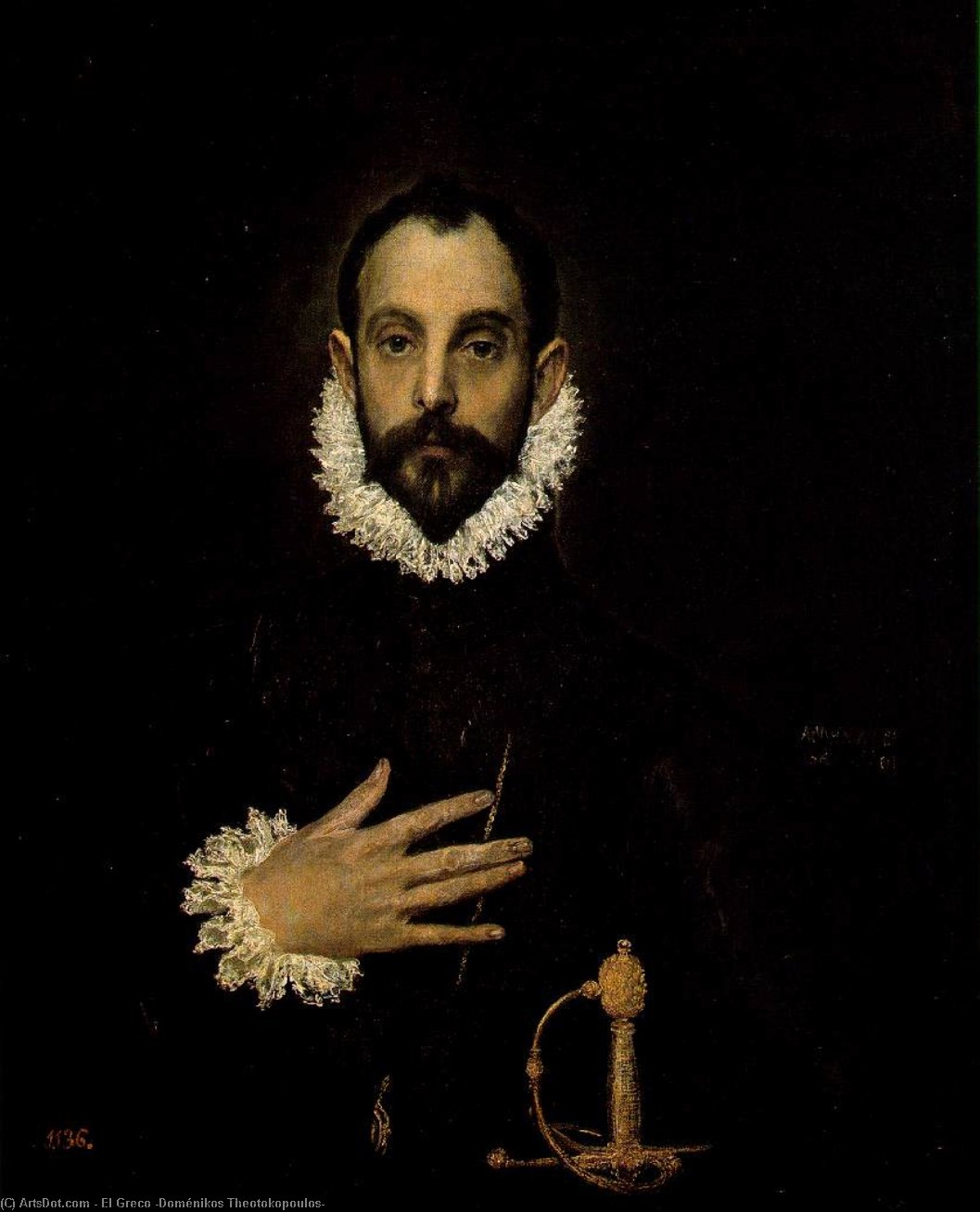 WikiOO.org - Encyclopedia of Fine Arts - Festés, Grafika El Greco (Doménikos Theotokopoulos) - Portrait of a Nobleman with His Hand on His Chest